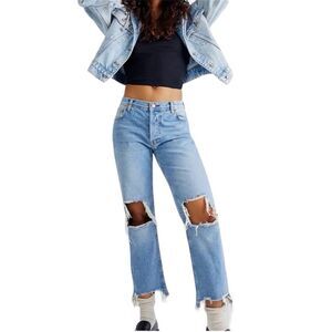We the Free Maggie Straight Leg Distressed Jeans Women 27 Button Fly